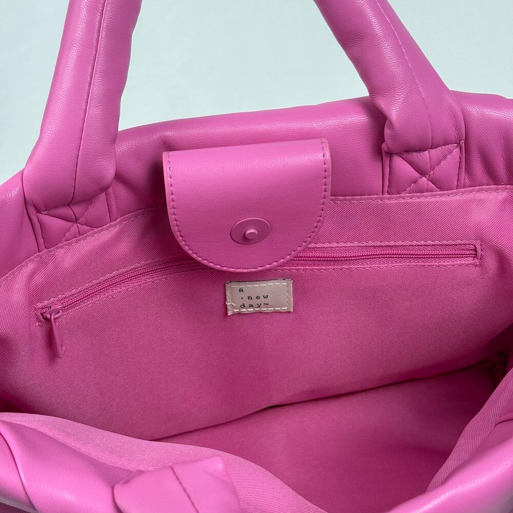 A New Day Pink Puffer Quilted Shiny Barbie Core Hand Bag Purse NWT. - Picture 9 of 15